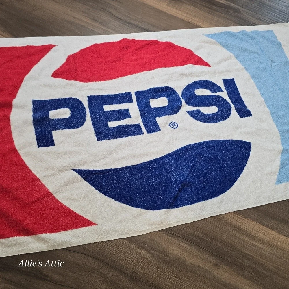 Vintage Pepsi Cola Beach Towel Cotton Red Blue White Logo 56x29